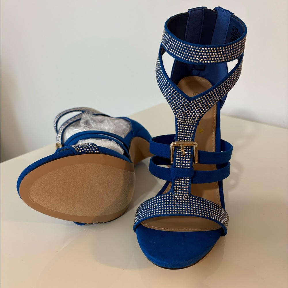 NEW Shoe Dazzle Blue and Silver Strappy Heels